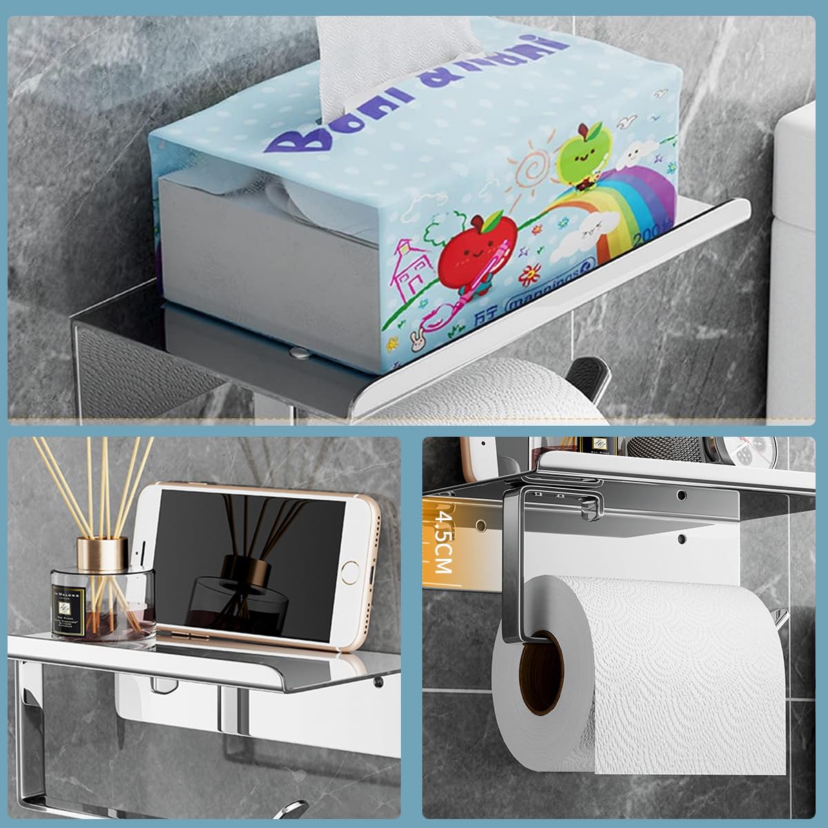 HASTHIP Toilet Paper Holder Shelf - Wall Mounted Stainless Steel Toilet Paper Holder with Phone Shelf, Toilet Paper Roll Holder for Bathroom Accessories (Sliver) HASTHIP Toilet Paper Holder Shelf - Wall Mounted Stainless Steel Toilet Paper Holder with Phone Shelf, Toilet Paper Roll Holder for Bathroom Accessories (Sliver)